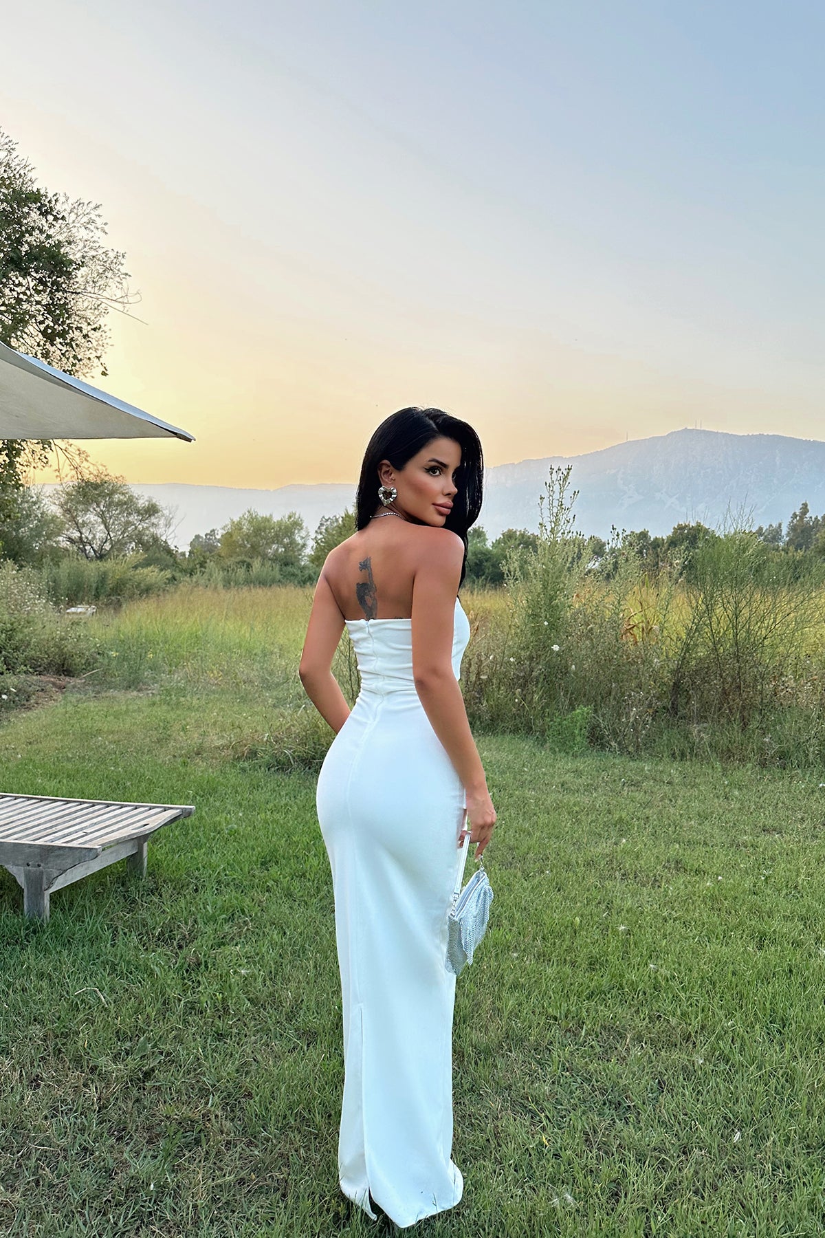 Dress with stone detail white