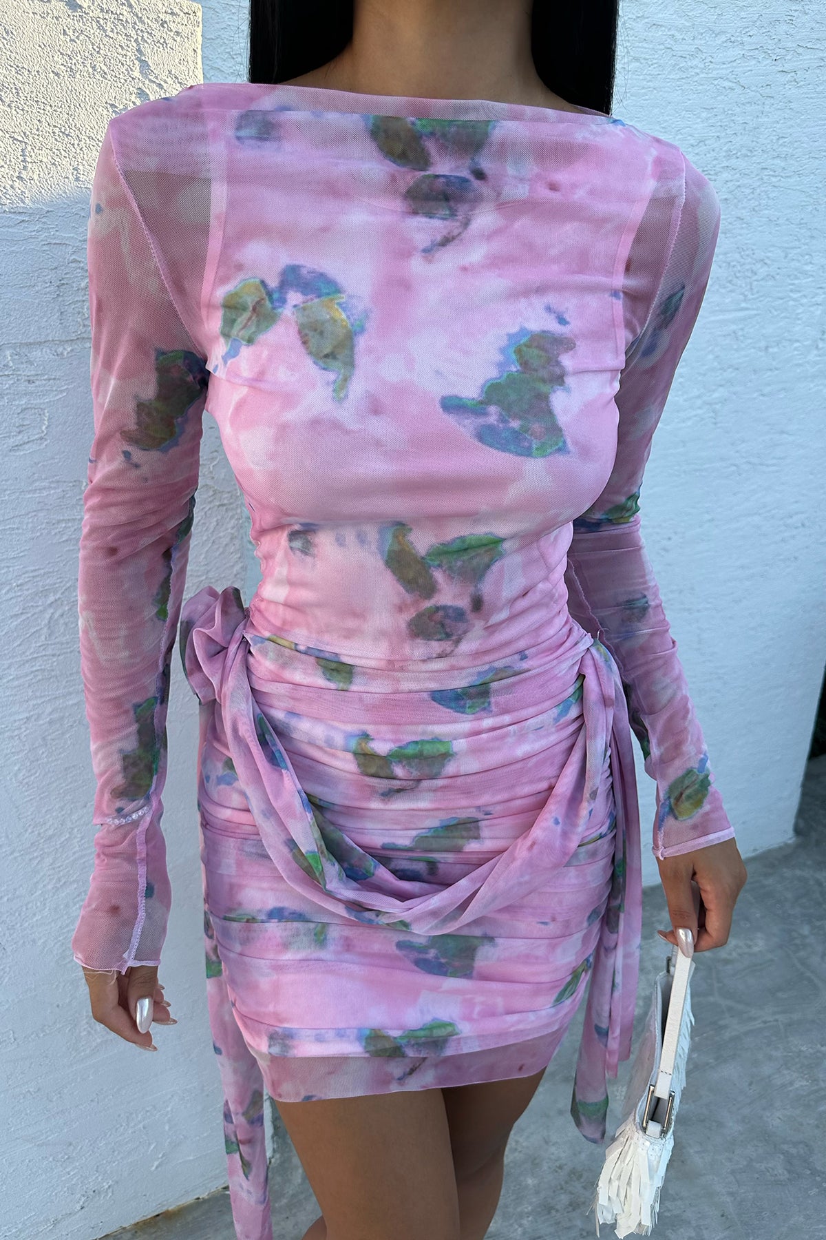 Ruffled dress floral print pink