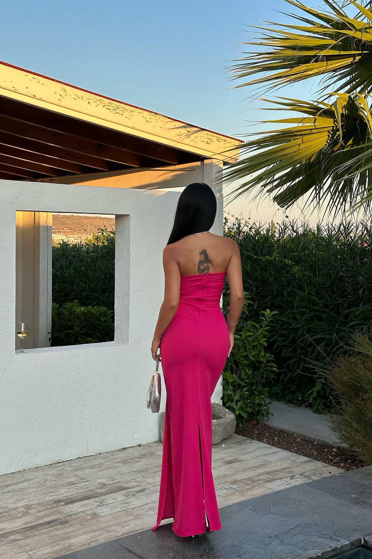 Dress with stone detail fushia