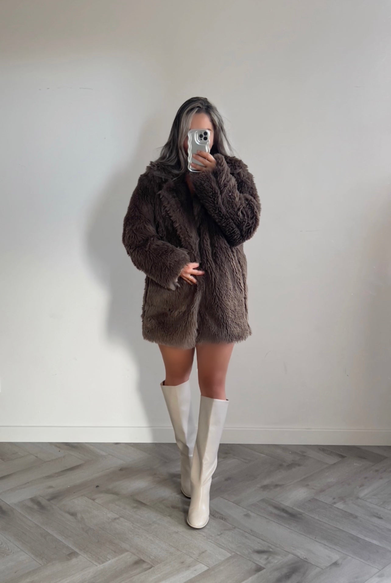 Faux fur coat brown