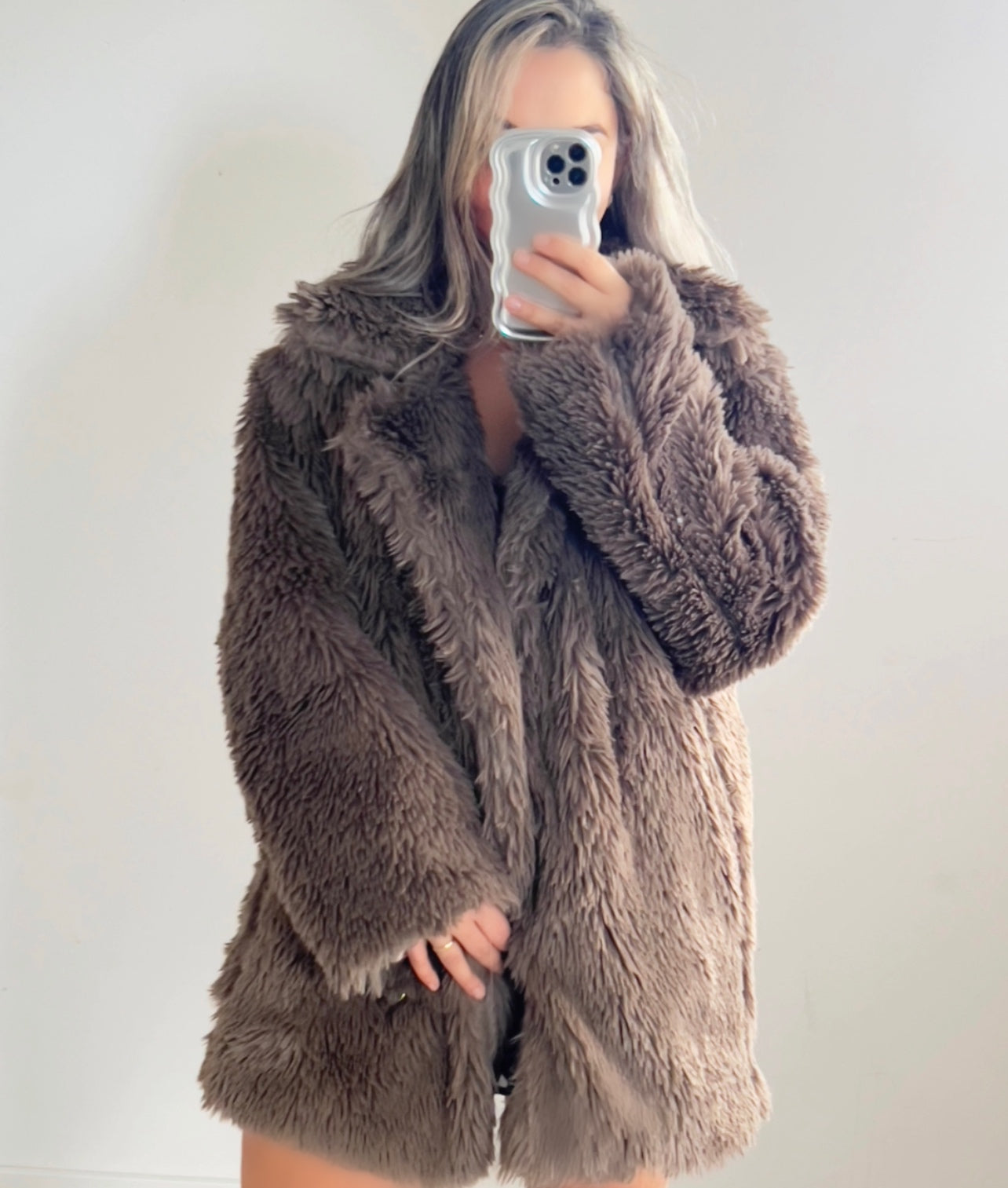 Faux fur coat brown