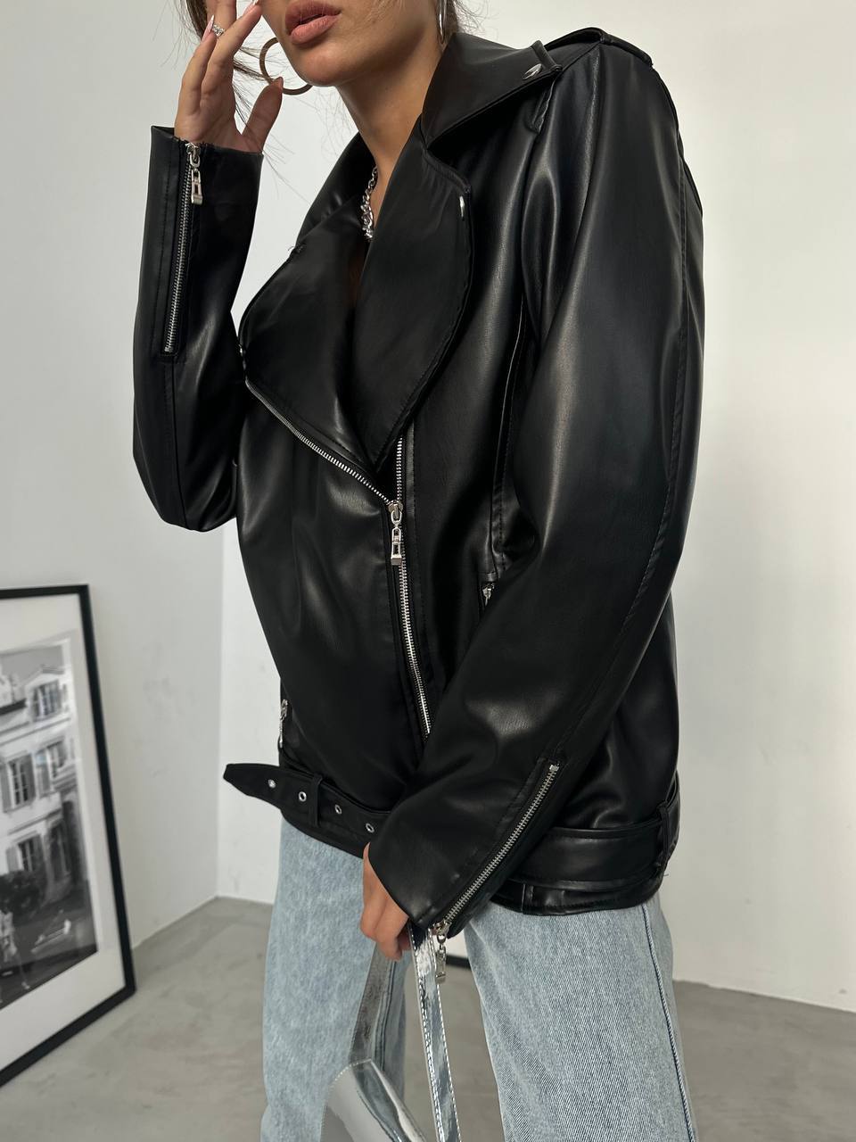 Oversized bikerjacket Leather look