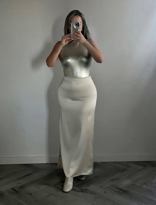 Satin maxi skirt Beige