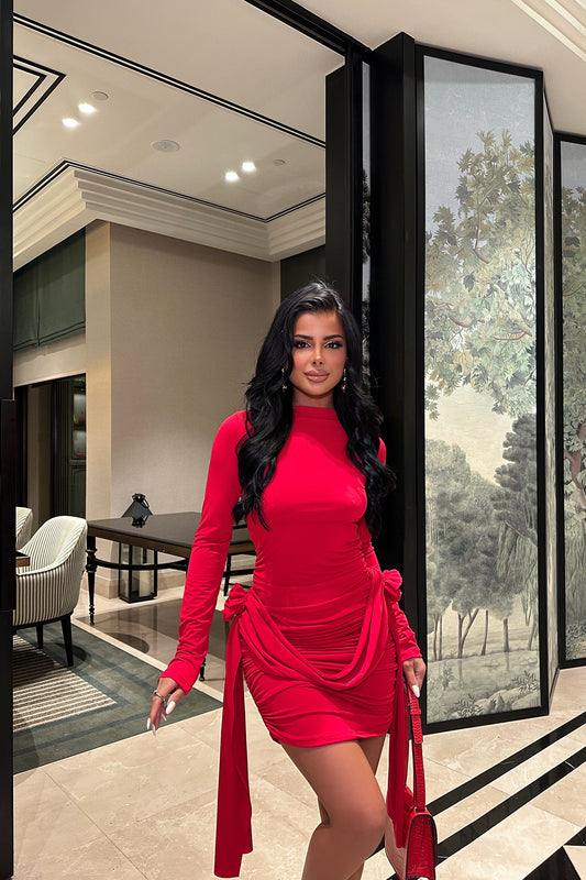 Ruffled dress long sleeve red