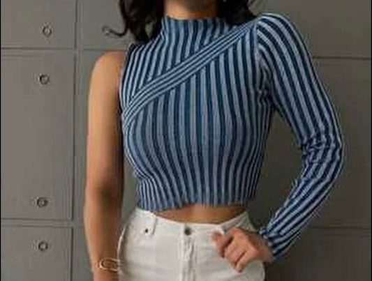 Asymmetry crop top high neck