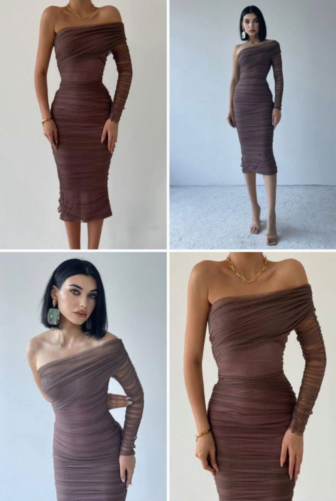 One shoulder dress Brown