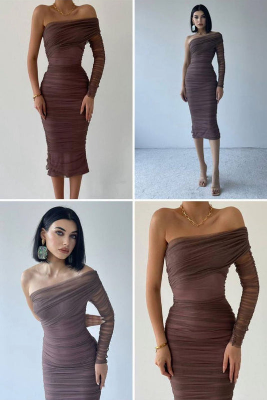 One shoulder dress Brown