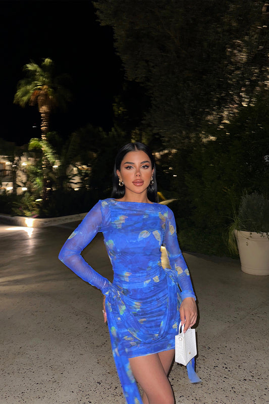 Ruffled dress floral print blue