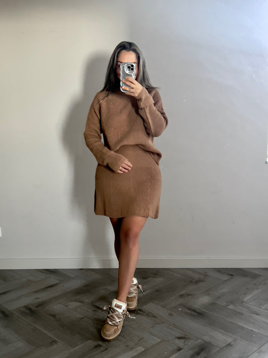 Knitted skirt co-ord Camel