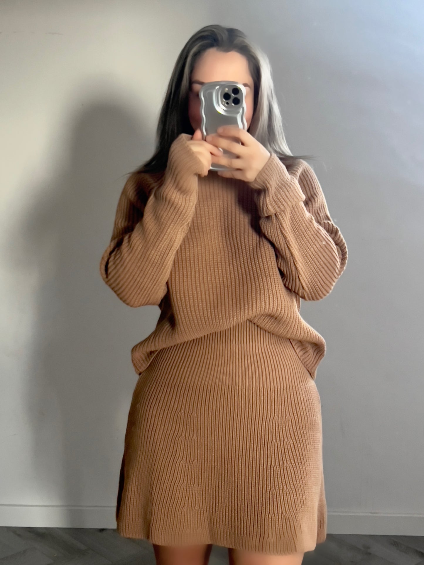 Knitted skirt co-ord Camel