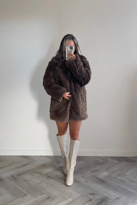Faux fur coat brown